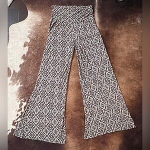 Living Doll Black and White Geometric Wide-Leg Pants with Soft Pink Accents